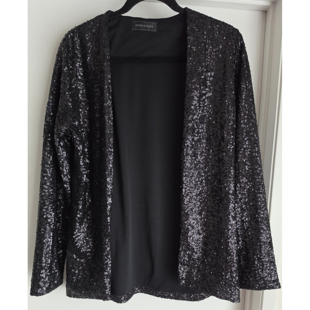 Storm & Marie Women's Black Sequined Open Blazer Size 40 Long Sleeve Classic‎